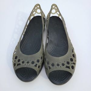 Crocs Adrina Slip On Peep Toe Jelly Shoes Olive Green Women's 6